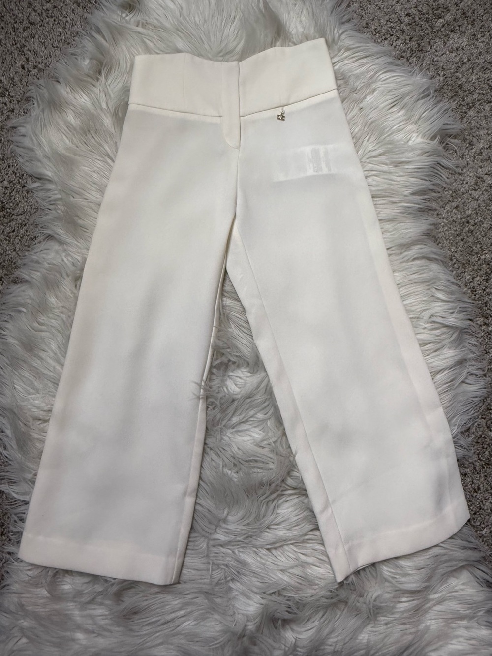 Elisabetta Franchi Cream Wide Leg Girls Trousers High Waist Italy Sz 6
